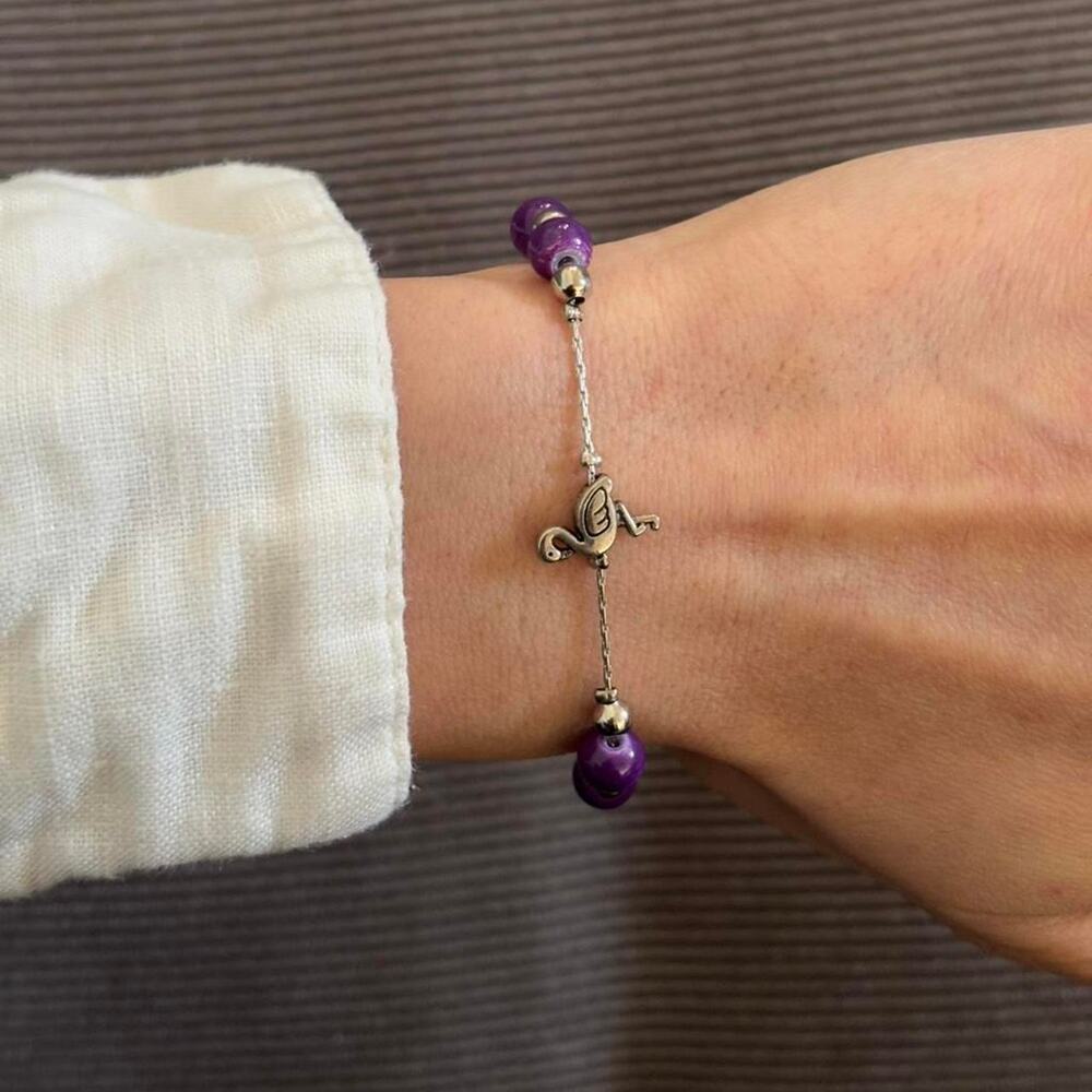 Purple beaded bracelet with silver - Picture 1 of 2